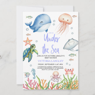 Boy Under The Sea Ocean Animals Baby Shower Kaart