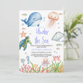 Boy Under The Sea Ocean Animals Baby Shower Kaart (Staand voorkant)