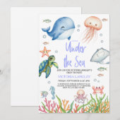 Boy Under The Sea Ocean Animals Baby Shower Kaart (Voorkant / Achterkant)