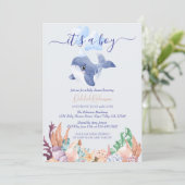 Boy Under the Zee Whale Waterverf Baby shower Kaart (Staand voorkant)