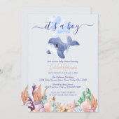 Boy Under the Zee Whale Waterverf Baby shower Kaart (Voorkant / Achterkant)