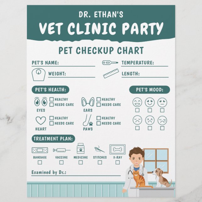 Boy Vet Pretend Pet Checkup Chart Kids' Activity Briefhoofd (Voorkant)