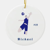 Boy Volleybal Speler Blauw Naam & Nummer Keramisch Ornament (Voorkant)