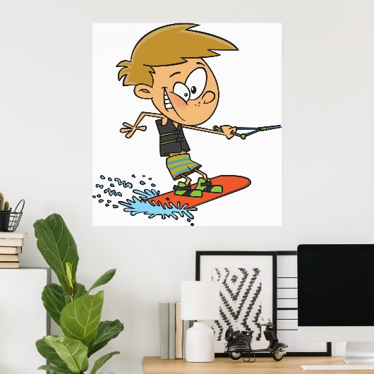 Boy Wakeboarding Fun Zomer Watersport Poster (Thuiskantoor)