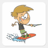 Boy Wakeboarding Fun Zomer Watersport Vierkante Sticker (Voorkant)