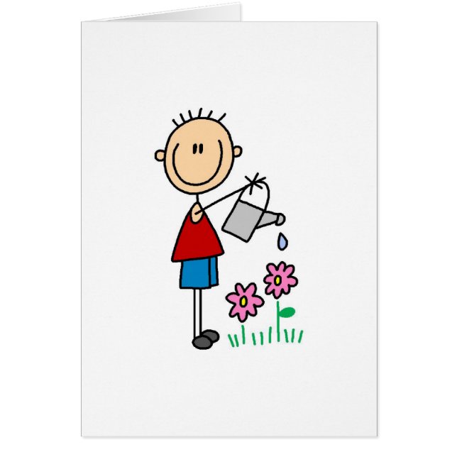 Boy Watering Flowers Card (Voorkant)