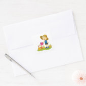 Boy Watering Planten Square Sticker