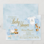 Boy Waterverf Baby Blauw Goud Baby shower Kaart (Voorkant / Achterkant)