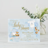 Boy Waterverf Baby Blauw Goud Baby shower Kaart (Staand voorkant)