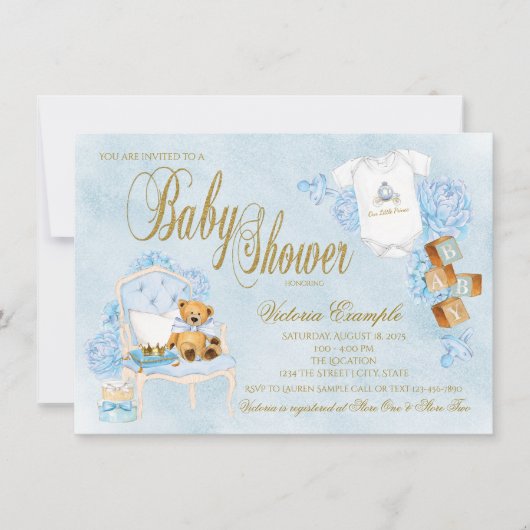 Boy Waterverf Baby Blauw Goud Baby shower Kaart (Voorkant)