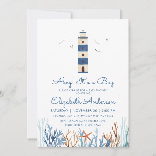 Boy Waterverf Lighthouse Baby shower Kaart (Voorkant)