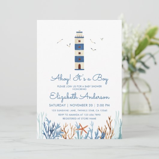 Boy Waterverf Lighthouse Baby shower Kaart (Staand voorkant)