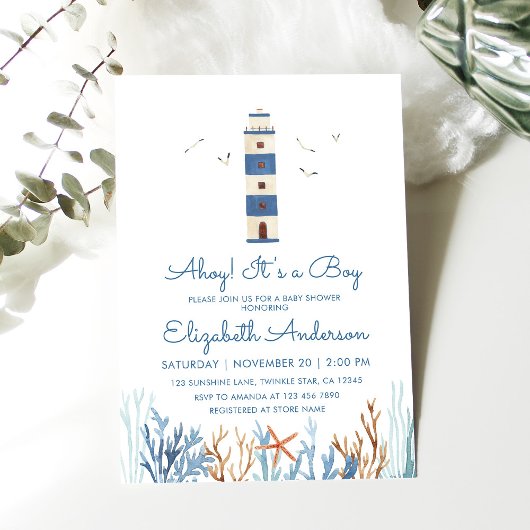 Boy Waterverf Lighthouse Baby shower Kaart