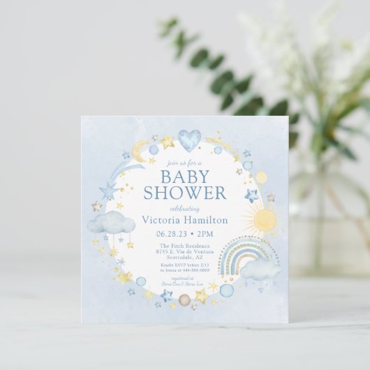 Boy Waterverf Rainbow Baby shower Kaart (Staand voorkant)
