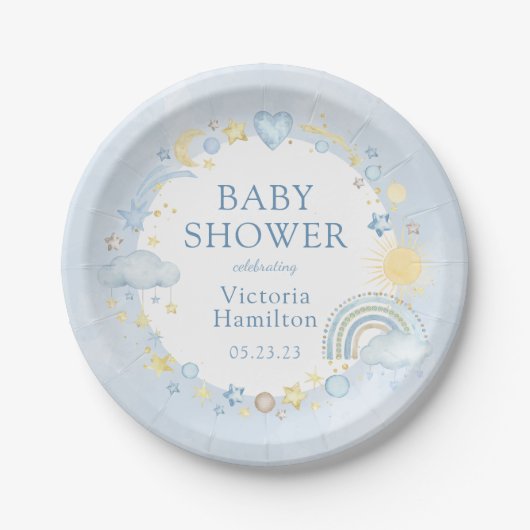 Boy Waterverf Rainbow Baby shower Papieren Bordje (Voorkant)