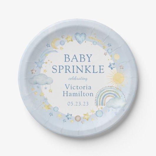 Boy Waterverf Rainbow Baby Sprinkle Papieren Bordje (Voorkant)