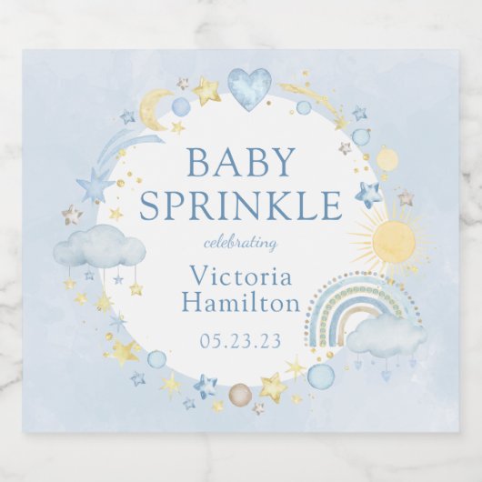 Boy Waterverf Rainbow Baby Sprinkle Sparkling Wijnetiket (Enkel label)