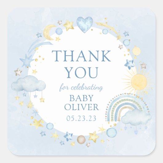 Boy Waterverf Rainbow Sip and See Vierkante Sticker (Voorkant)