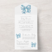 Boy Waterverf Ribbon Blue Bow Baby shower All In One Uitnodiging (Binnen)