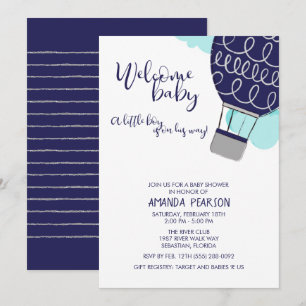 Boy Welcome Baby Hot Air Ballon Baby shower Kaart