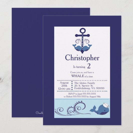 Boy Whale/Anchor Verjaardag Kaart (Voorkant / Achterkant)