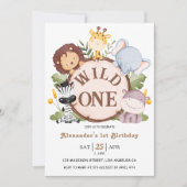 Boy Wild ONE 1e Verjaardag Schattigee Safari Diere Kaart (Voorkant)