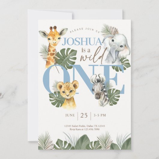 Boy Wild One Safari verjaardagsuitnodiging Oerwoud Kaart (Voorkant)