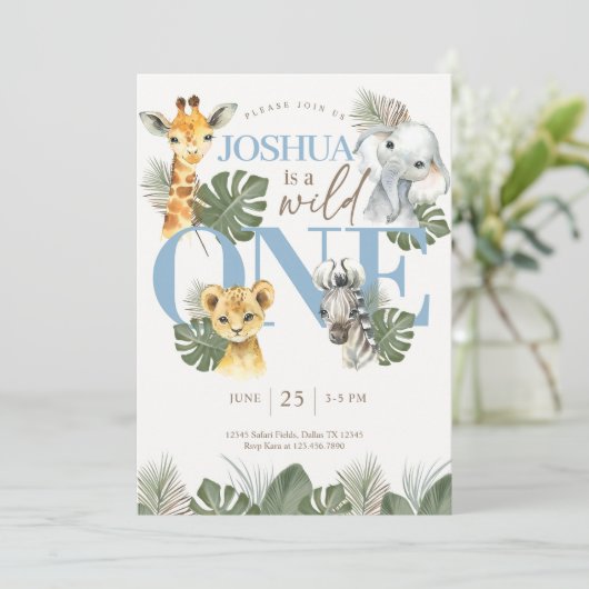 Boy Wild One Safari verjaardagsuitnodiging Oerwoud Kaart (Staand voorkant)