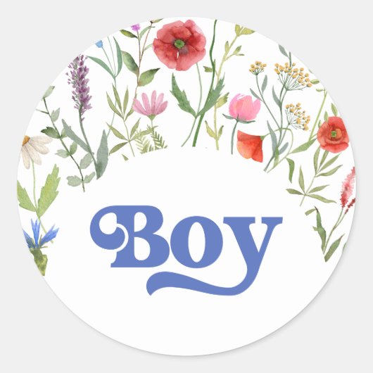 Boy Wildflower Baby shower spel Ronde Sticker (Voorkant)
