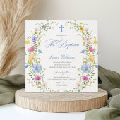 Boy Wildflower Watercolor Baptism Invitation Kaart