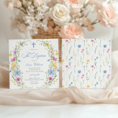 Boy Wildflower Watercolor Baptism Invitation Kaart