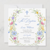 Boy Wildflower Watercolor Baptism Invitation Kaart (Voorkant)