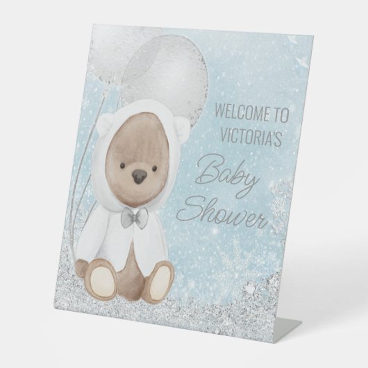 Boy Winter Beer Baby shower Welkomstbord Tafel Reclamebord Met Voetstuk (Voorkant)