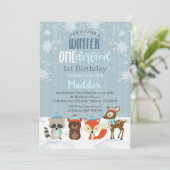 Boy Winter Onederland 1e verjaardag uitnodiging (Staand voorkant)