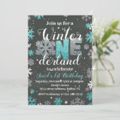 Boy Winter Onederland Birthday Invitation Silver Kaart (Staand voorkant)
