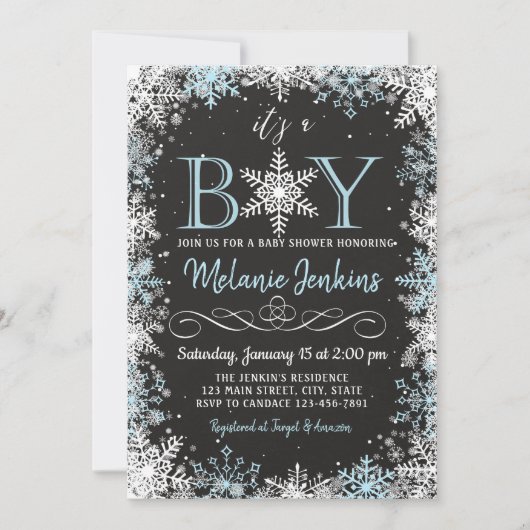 Boy Winter Snowflake Baby shower Uitnodiging (Voorkant)