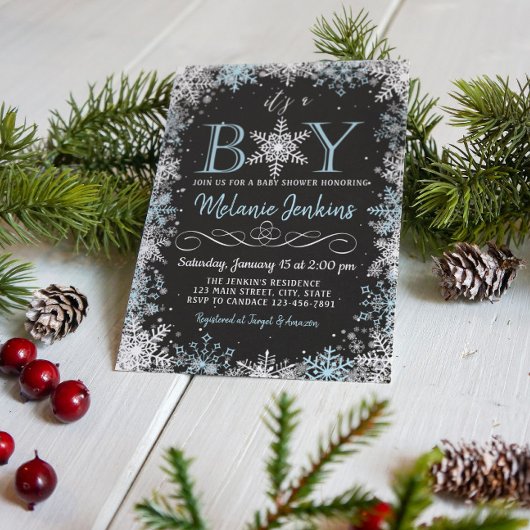 Boy Winter Snowflake Baby shower Uitnodiging