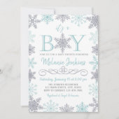 Boy Winter Snowflake Baby shower Uitnodiging (Voorkant)