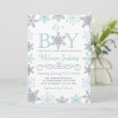 Boy Winter Snowflake Baby shower Uitnodiging (Staand voorkant)