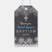 Boy Winter String Lights Snowflakes Chalk Baptism Cadeaulabel (Voorkant)