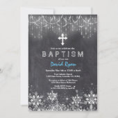 Boy Winter String Lights Snowflakes Chalk Baptism Kaart (Voorkant)
