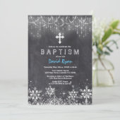 Boy Winter String Lights Snowflakes Chalk Baptism Kaart (Staand voorkant)