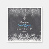 Boy Winter String Lights Snowflakes Chalk Baptism Servet (Voorkant)