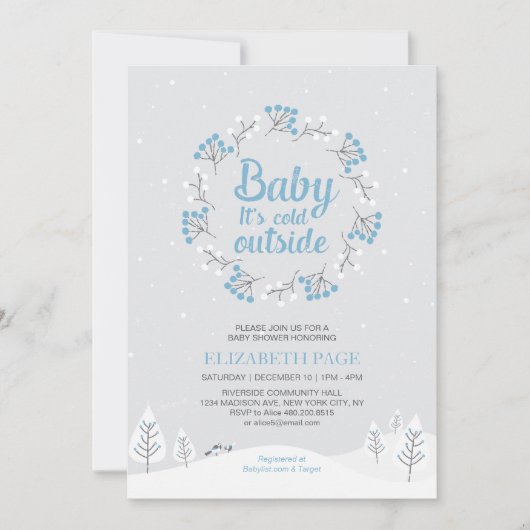 Boy Winter Wonderland Baby shower, Blue & Grey Kaart (Voorkant)