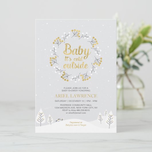 Boy Winter Wonderland Baby shower, Gold Kaart (Staand voorkant)
