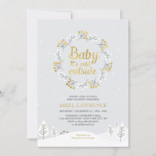 Boy Winter Wonderland Baby shower, Gold Kaart