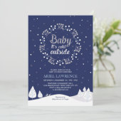 Boy Winter Wonderland Baby shower, marine & Silver Kaart (Staand voorkant)