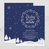 Boy Winter Wonderland Baby shower, marine & Silver Kaart (Voorkant / Achterkant)