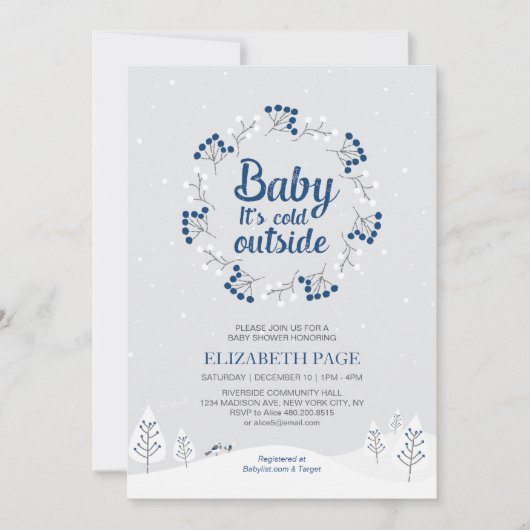 Boy Winter Wonderland Baby shower, Navy Blue Kaart (Voorkant)