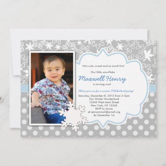 Boy Winter Wonderland Birthday Party Invitation Kaart (Voorkant)
